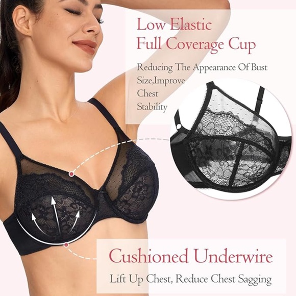 Women’s Full Coverage Minimizer Lace Unlined Underwire Bra - Picture 2 of 8